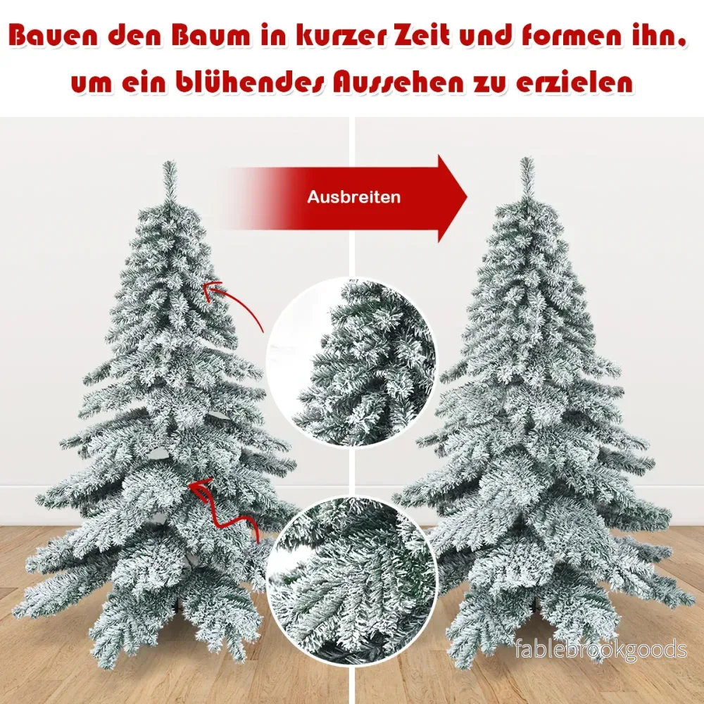 Konstgjord – julgran med snöflingor PVC tips + – 180 cm – Grön och vit - Bild 3