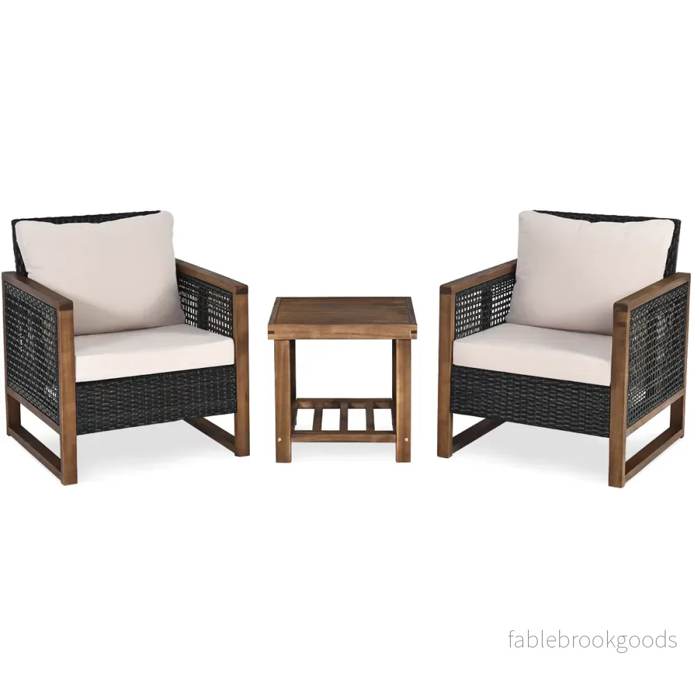 Set – med Trädgårdsmöbler i rotting Polyrattan Lounge tvättbara sittkuddar Uteserveringsset – 3 – Brun
