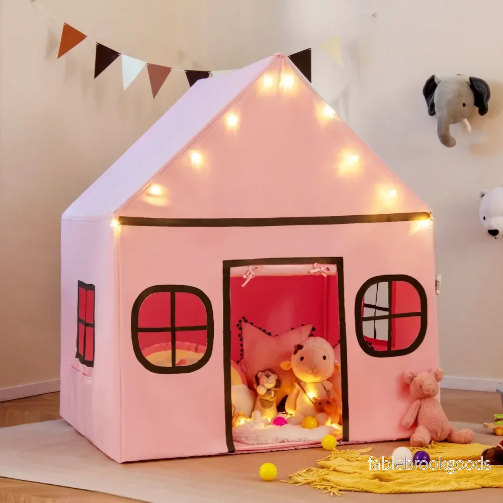 Lekhus – Barn Inomhus med Stjärnljus och Polstrad Matta + – Rosa och svart - Bild 3
