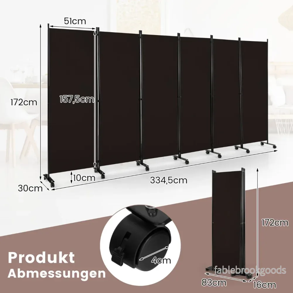 delad – hopfällbar rumsavdelare hög sekretessskärm med låsbara hjul – 6 172 cm – Brun - Bild 3
