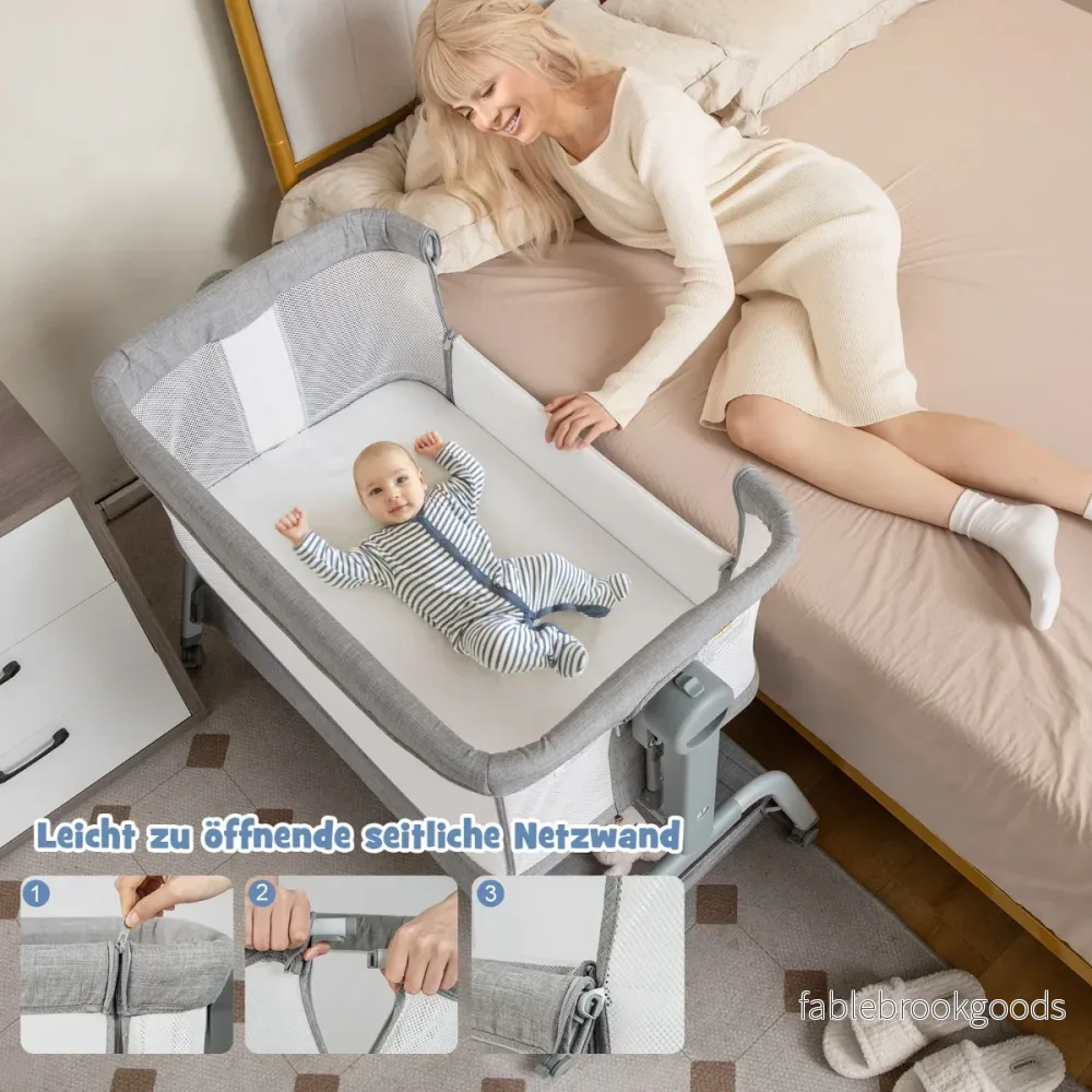 i – mobil babysäng med myggnät och madrass justerbara höjder – 4 1 6 – Grå - Bild 3