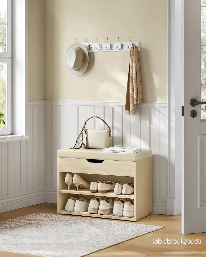 Skobänk med kuddar – kompakt och snygg – naturbeige - Bild 2