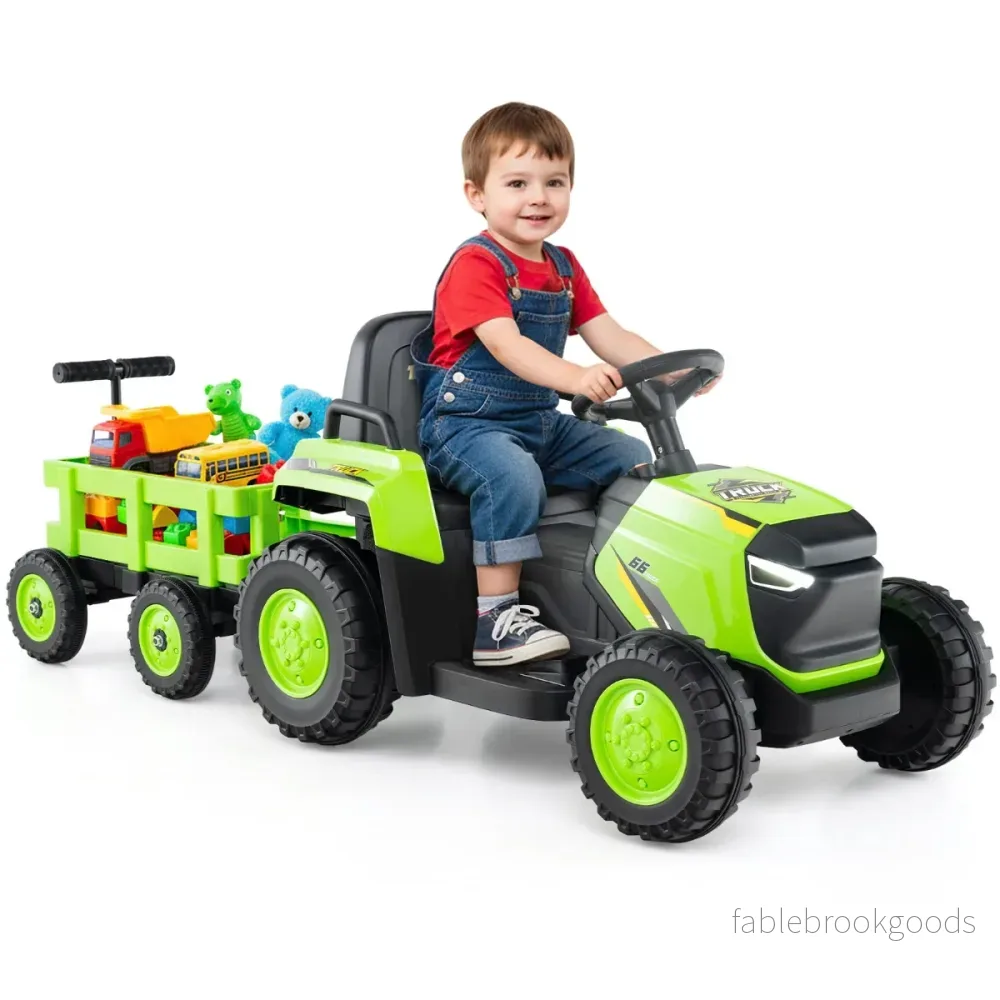 Barn – Glidtraktor Elektriskfordon med avtagbar Trailor och Fjärrkontroll Glidbil – Grön
