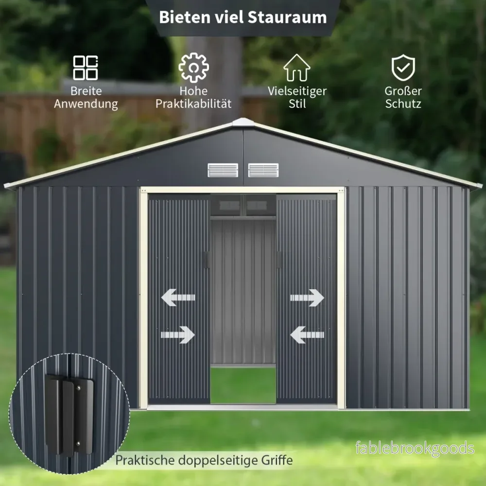 Verktygsskjul – i metall med luftventiler och skjutdörr låsbart Utomhus (endast verktygsskjul) – 4 340 x 255 x 210 cm – Grå - Bild 2