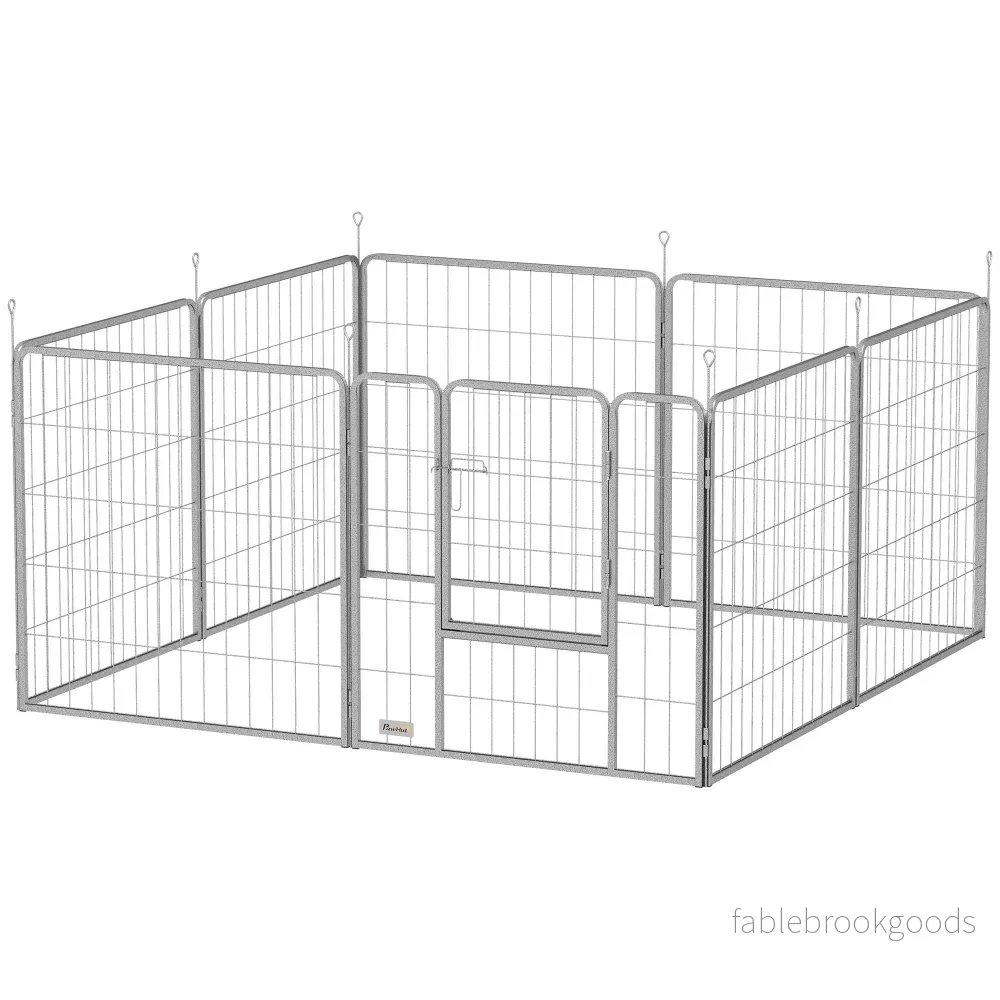 Lekhage för husdjur, 8 paneler, hopfällbart stål, inomhus/utomhus