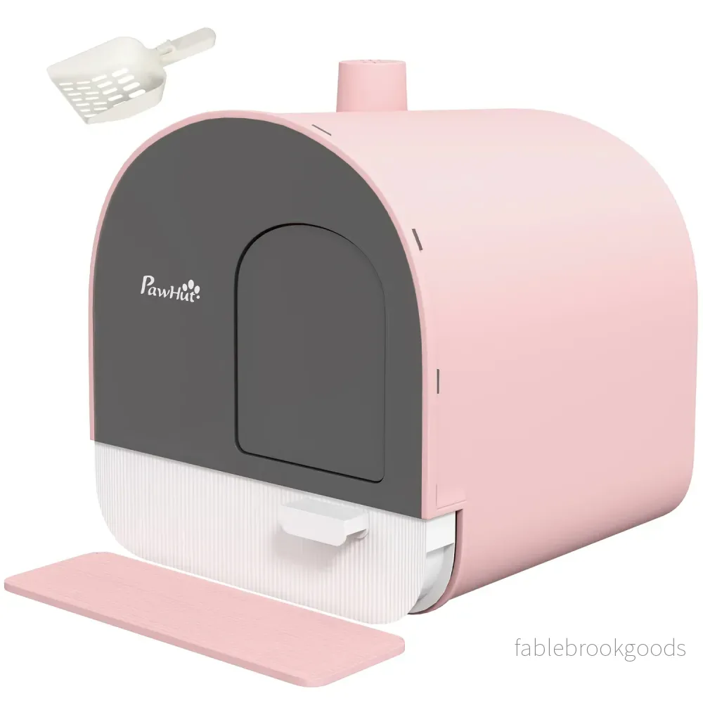 Rosa kattsandlåda med utdragbar bricka och matta, 5 kg kapacitet Rosa kattsandlåda med utdragbar bricka och matta, 5 kg kapacitet