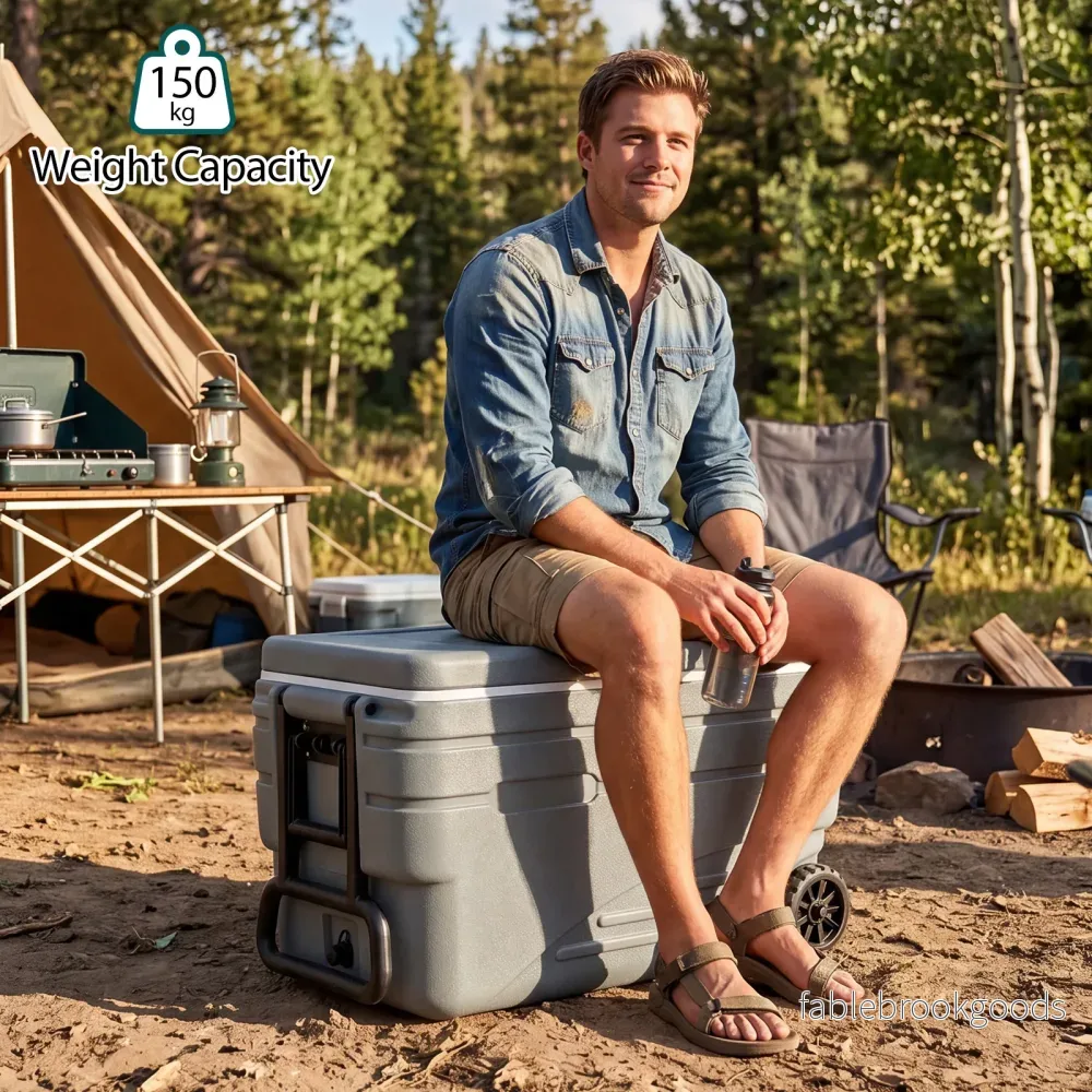 Bärbar – kylbox på hjul väderbeständig isoleringsbox med fällbart draghandtag och lättgående – 2 98 L – Grå - Bild 3
