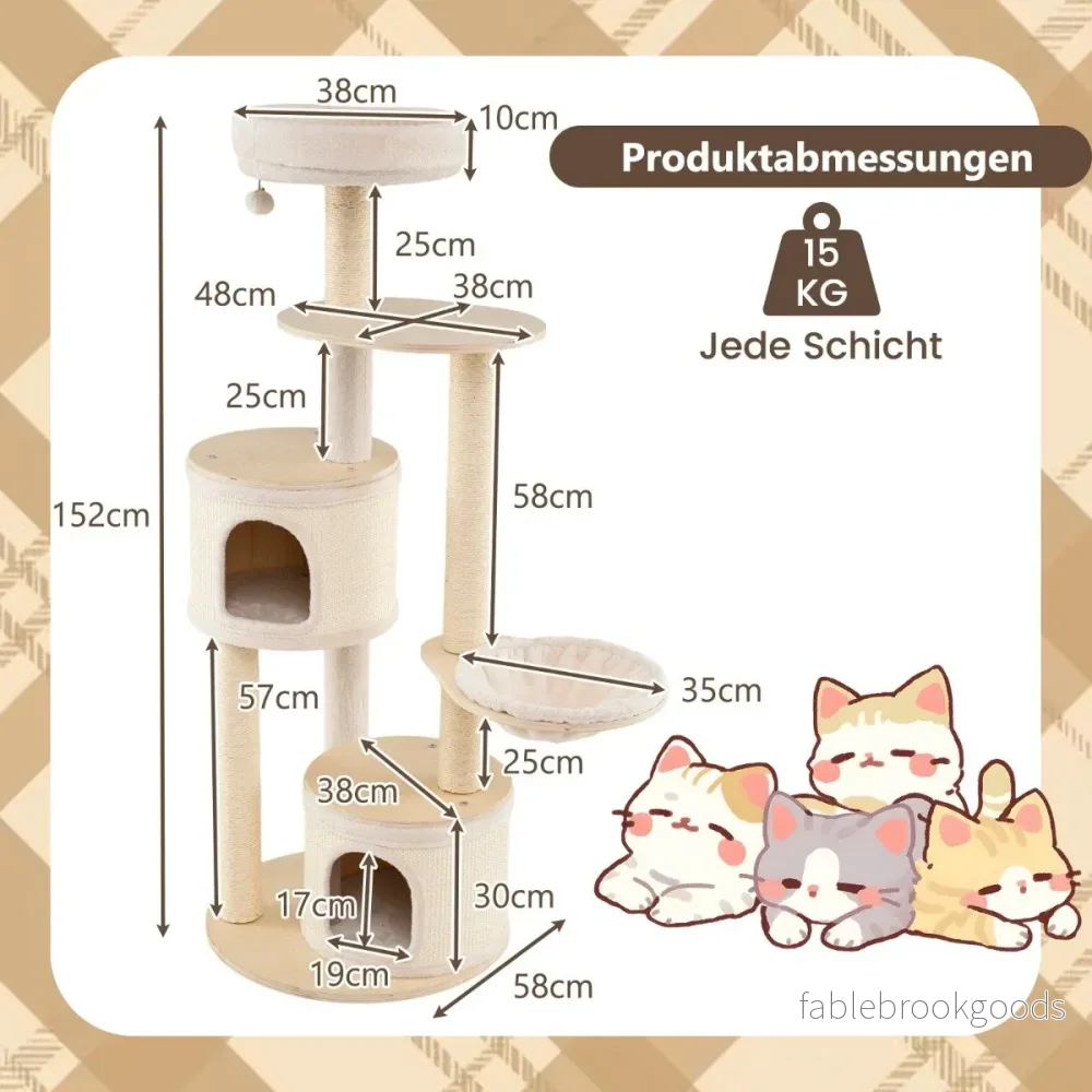 Klösträd – med kattgrottor och korg sisal klöspost leksaksboll kattträd klätterträd – 2 152 cm – Natur - Bild 2