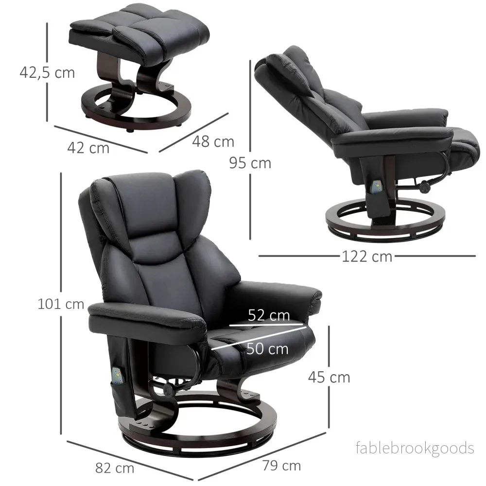 Massagefåtölj med fotpall, svart konstläder - Bild 3