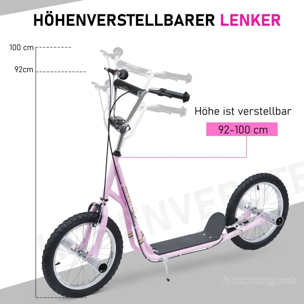 16-tums rosa skoter för barn med pneumatiska däck - Bild 3