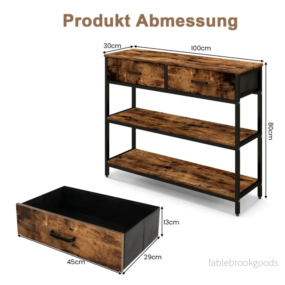 Konsolbord – med tyglådor våningar Sidobord – 2 3 100 cm – Rustik brun - Bild 2
