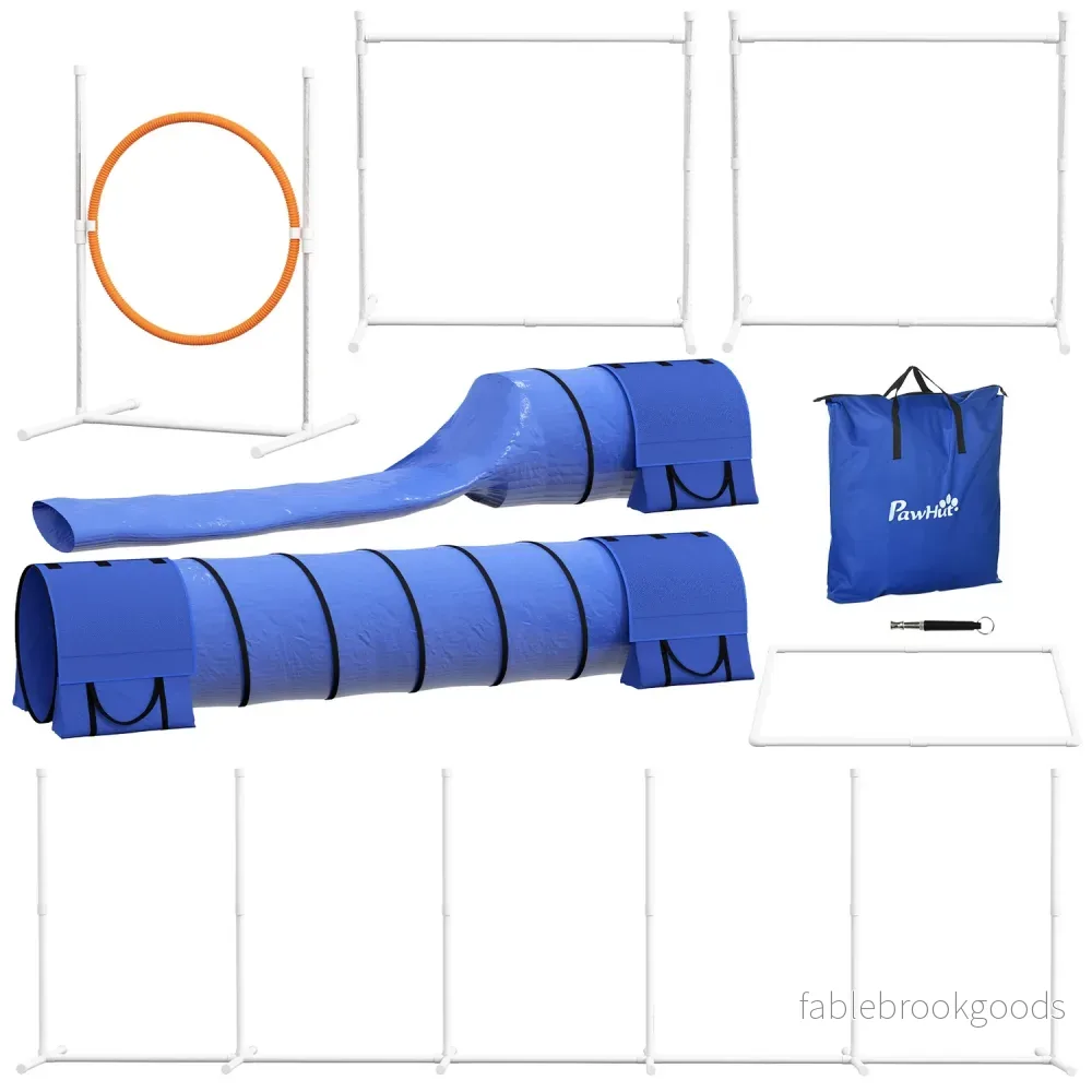 Dog Agility Set med justerbara hinder och tunnel