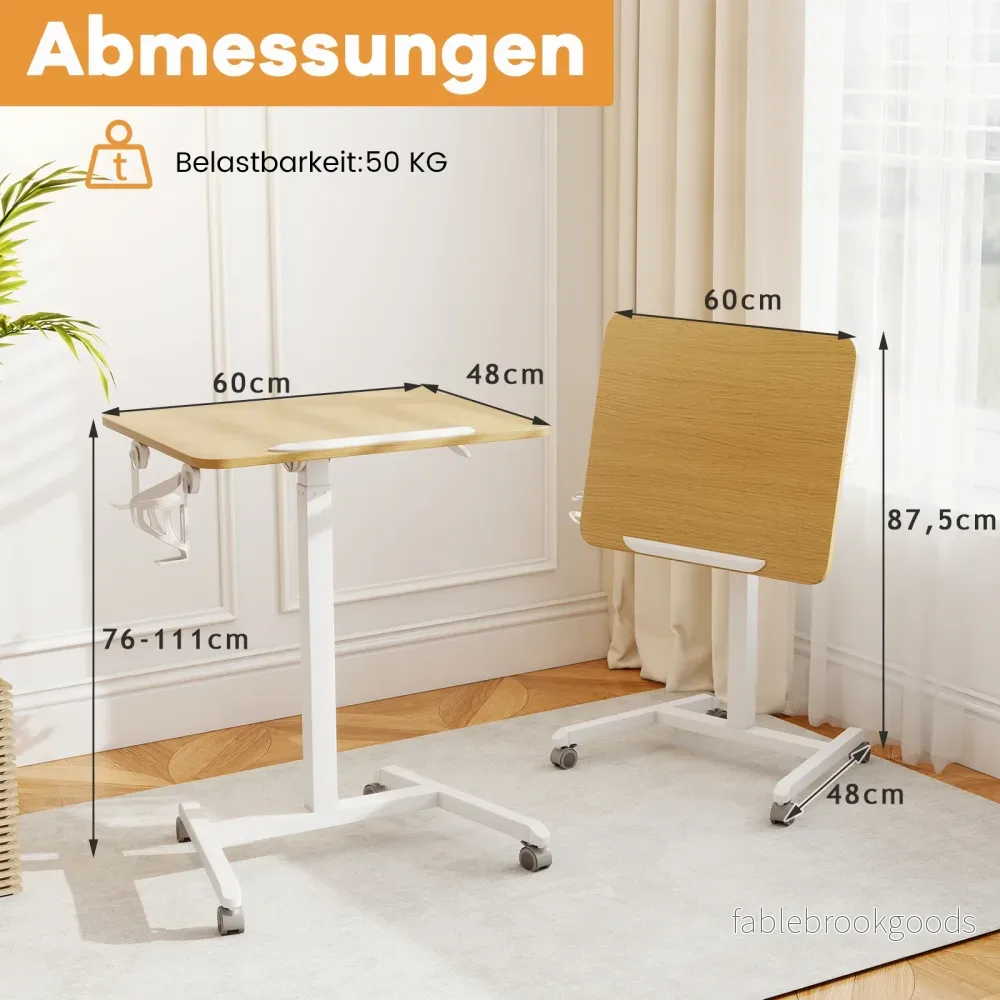 Höj – och sänkbar sidobord med hjul 90° lutningsbar bordsskiva vårdbord sängbord – Natur - Bild 2