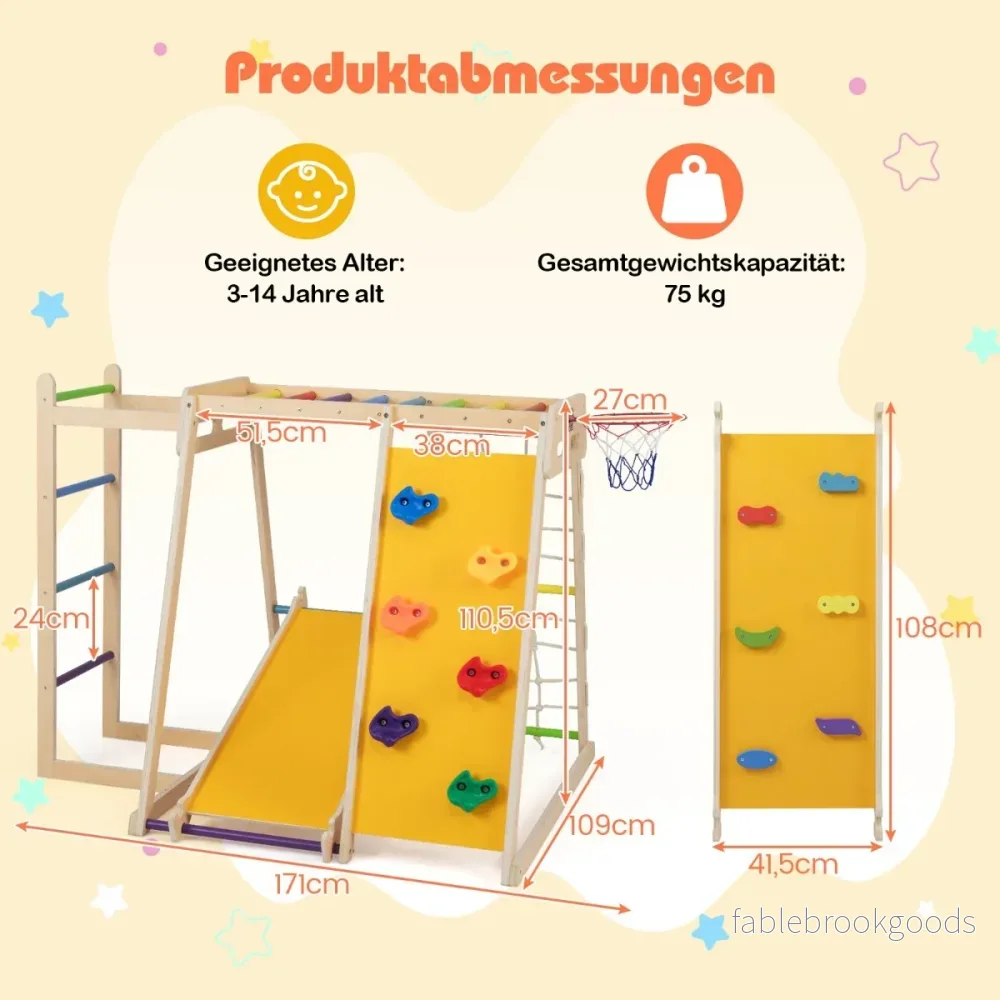 i – inomhusklätterställning Lekplats med rutschkana Klättringsvägg Basketkorg Apklättringsstång Repnät och stege – 6 1 – Regnbåge - Bild 2