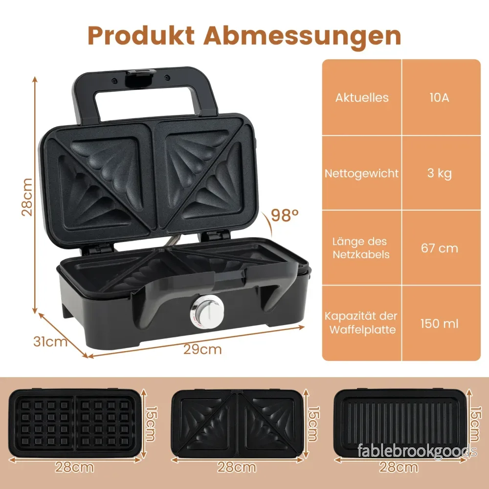 i – Våffeljärn och Panini press Smörgåsgrill Bärbar Elektrisk – 3 1 – Svart - Bild 2