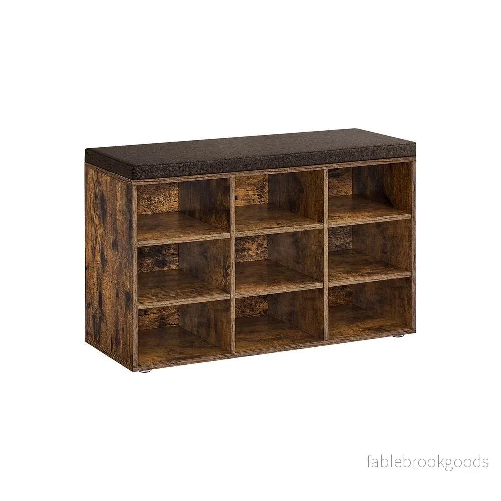 Skobänk med 9 fack och sits – Vintage brun Skobänk med 9 fack och sits – Vintage brun