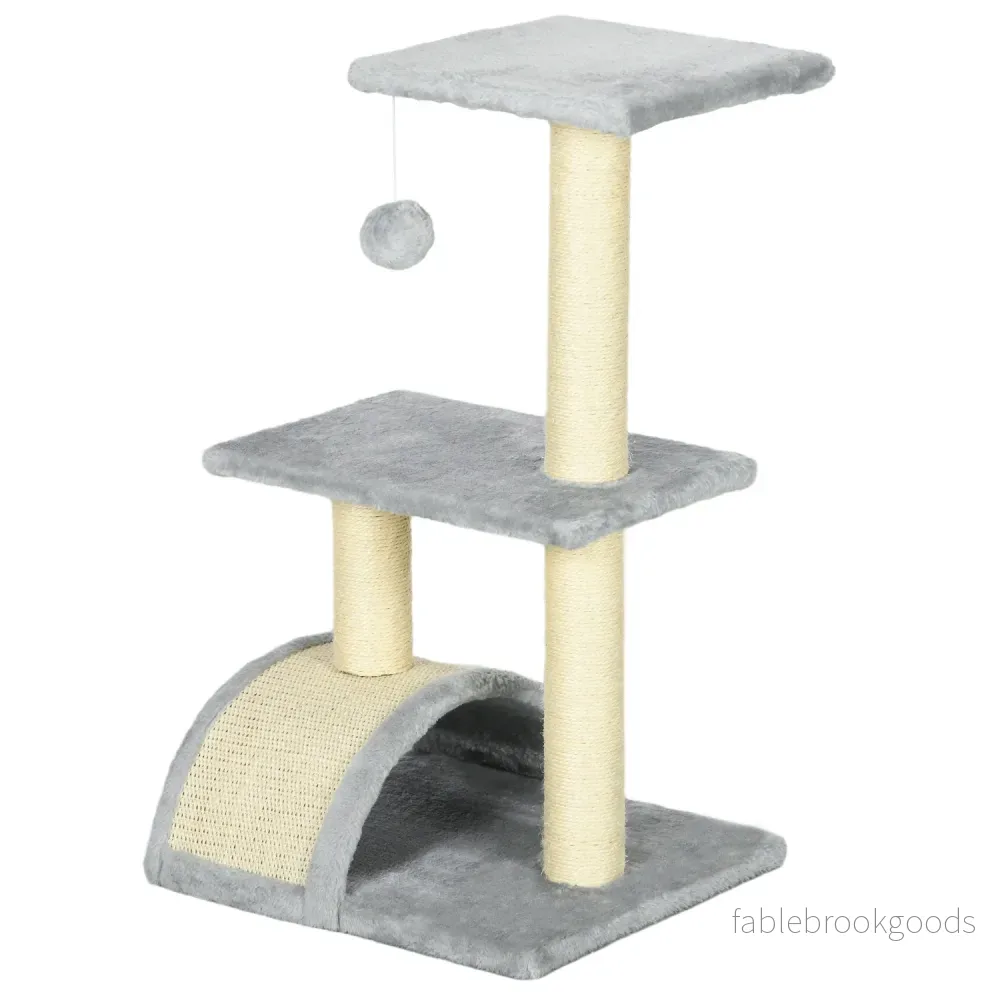 Kattträd 72 cm katttorn med plyschbollar, sisalstolpar, plattform, skrapbräda ljusgrå
