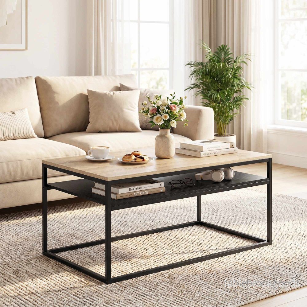 Soffbord med hyllplan, eklook och svart, 100 cm - Bild 2