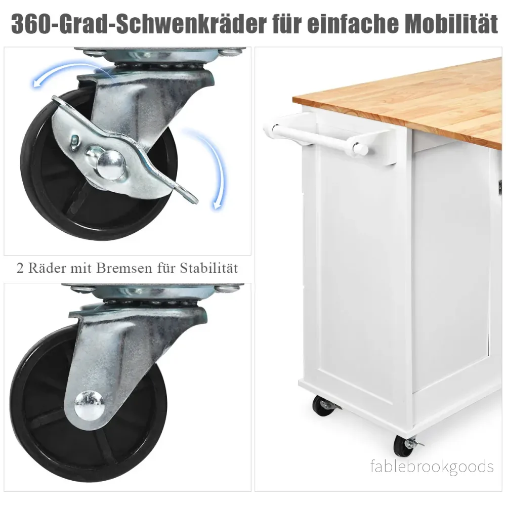 Rullbar – köksvagn med bänkskiva köksö handdukstork och lådor – 136 x 76 x 91 cm – Vit - Bild 3