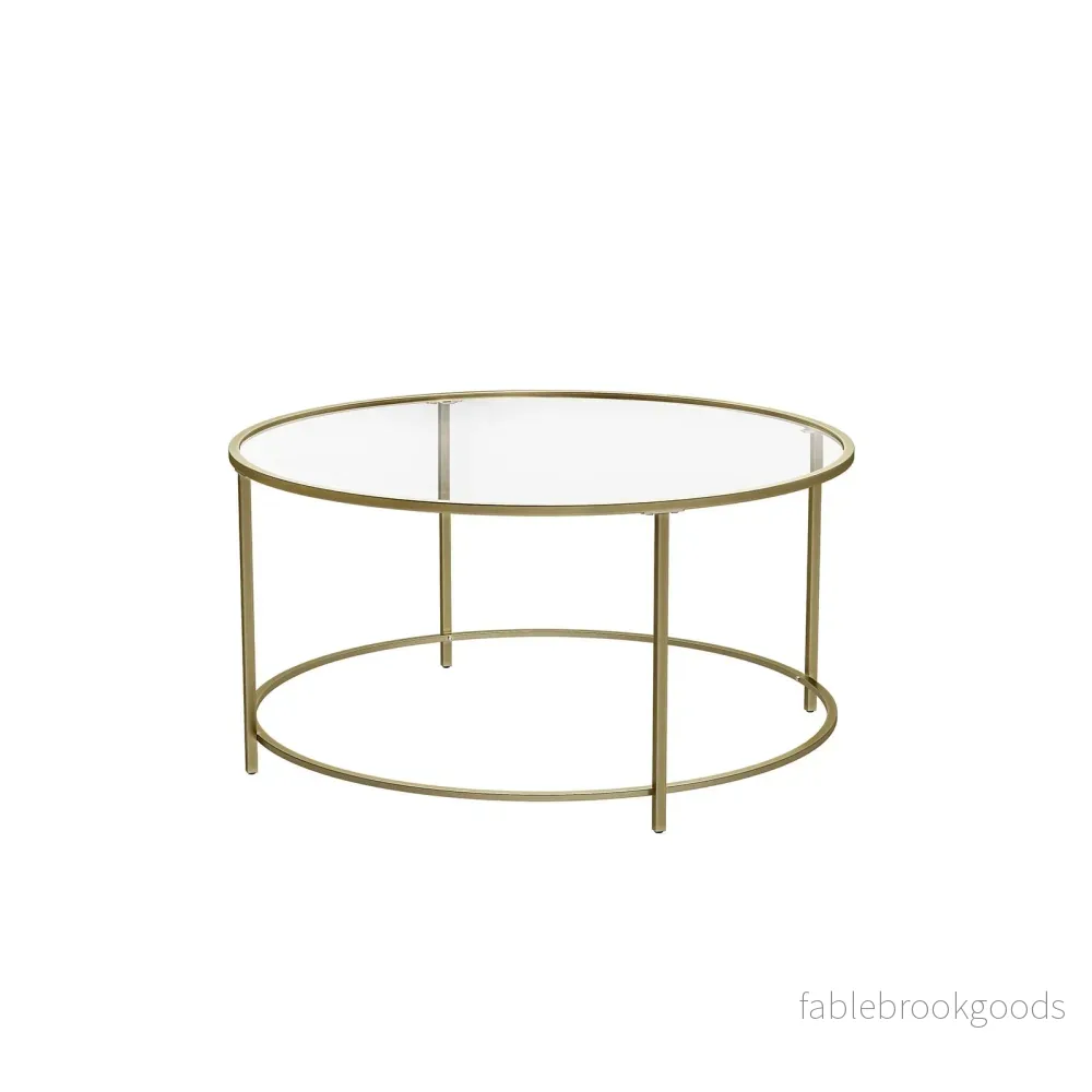 Runt soffbord – Glasskiva med guldram – Guld Runt soffbord – Glasskiva med guldram – Guld