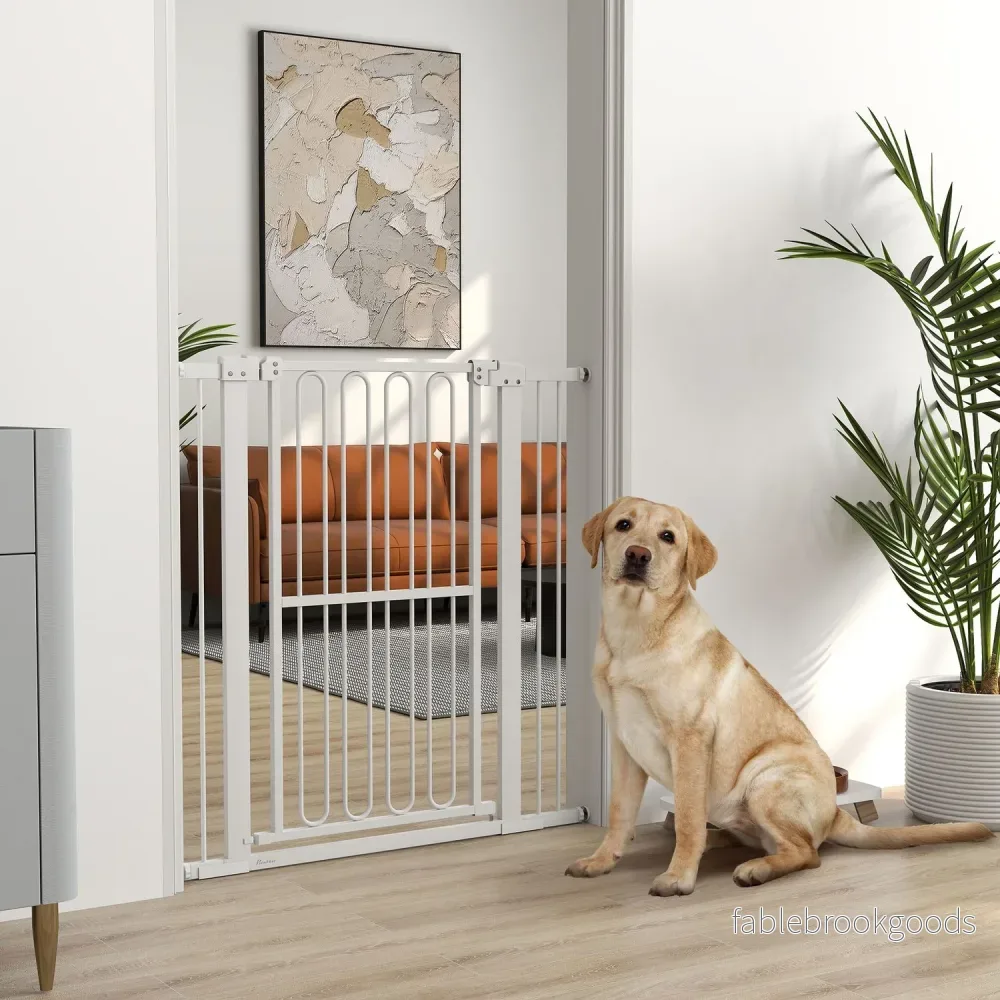 Hundskyddsgrind i vit stål – 76-104 cm, ingen borrinstallation - Bild 2