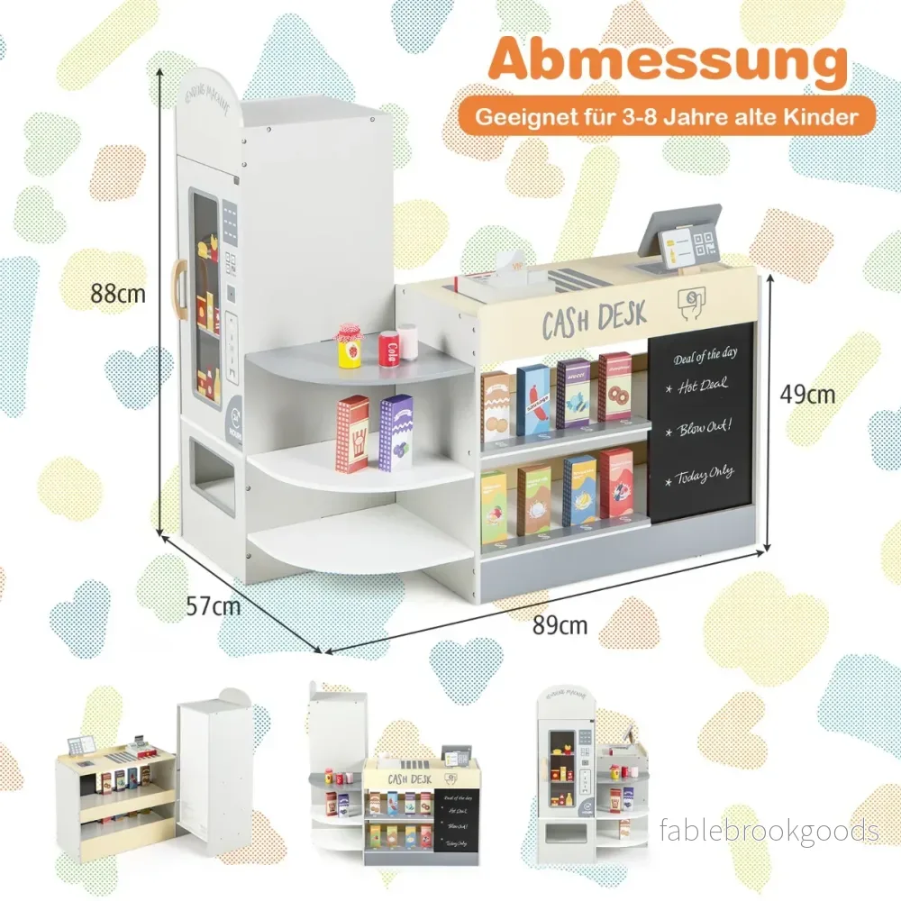 Stormarknadslekset – för barn med kassaapparat och kassaautomat varuautomat svart tavla – Grå - Bild 2