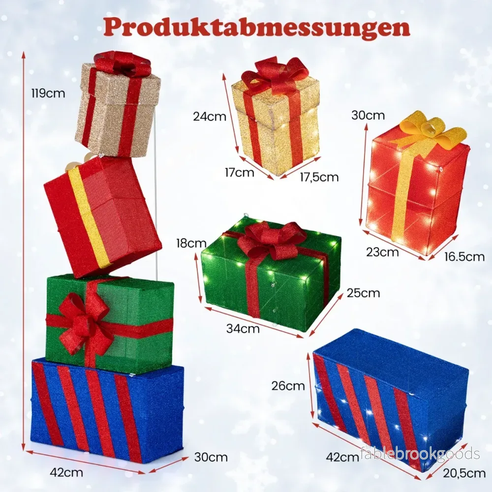 pack – upplysta julklappslådor, lysande presentlådor med färgglada rosetter, flerfärgade – 4 – Flerfärgad - Bild 2