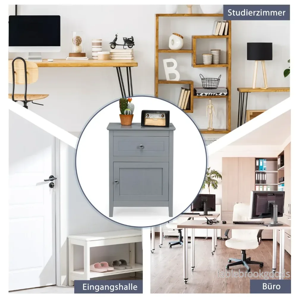 Set – med furu sängbord låda och dörr vånings accent sidobord – 2 2 – Ljusgrå - Bild 3