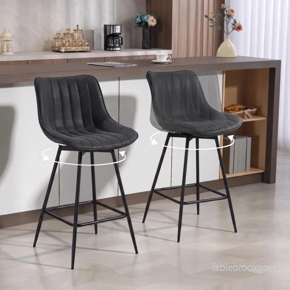 Barstolar, set om 2, 68 cm, 360 graders vridbar, svart, med ryggstöd - Bild 2
