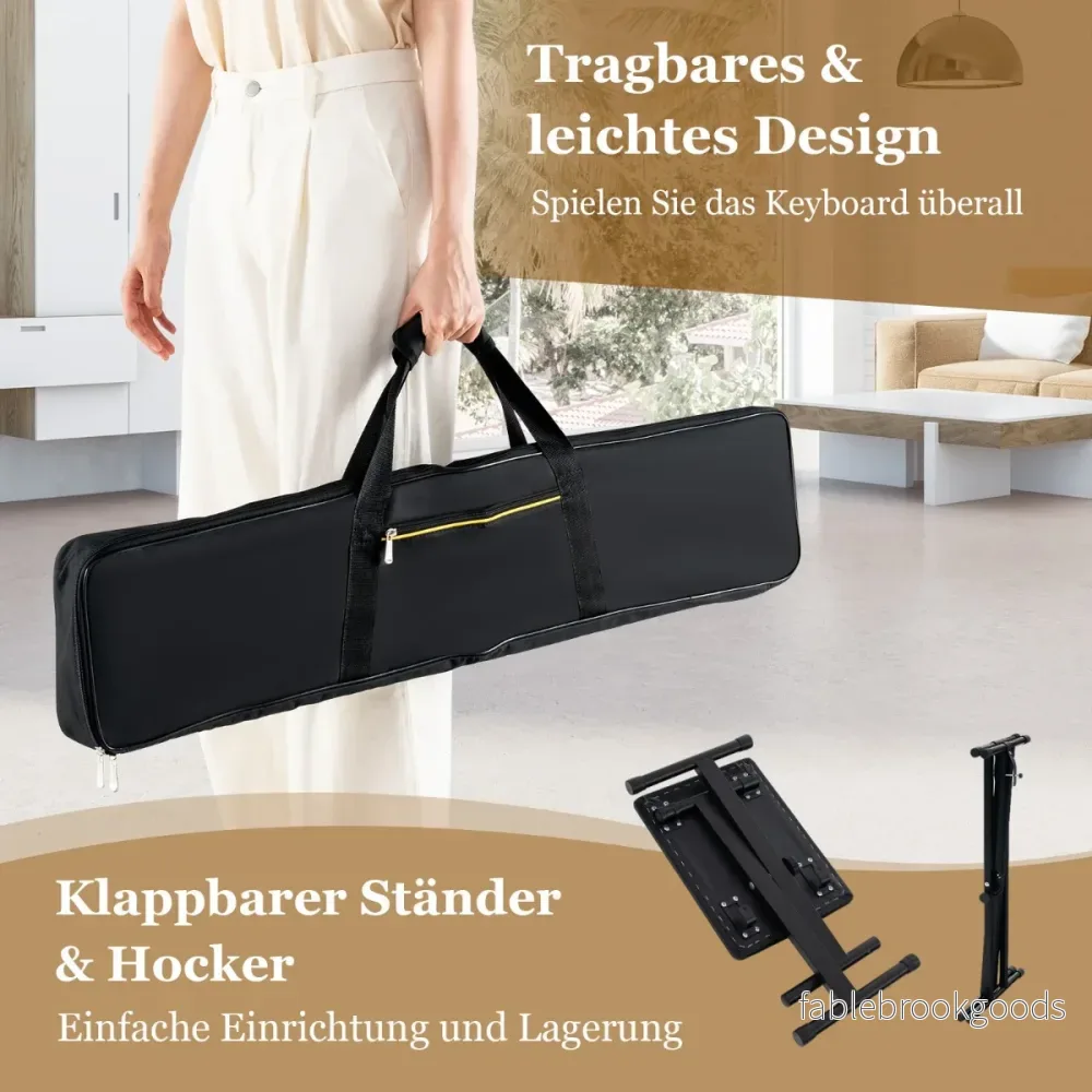 Bärbar – elektronisk klaviatur med tangenter och stativ pall Elektriskt Piano Digital Keyboard – 61 – Svart - Bild 3