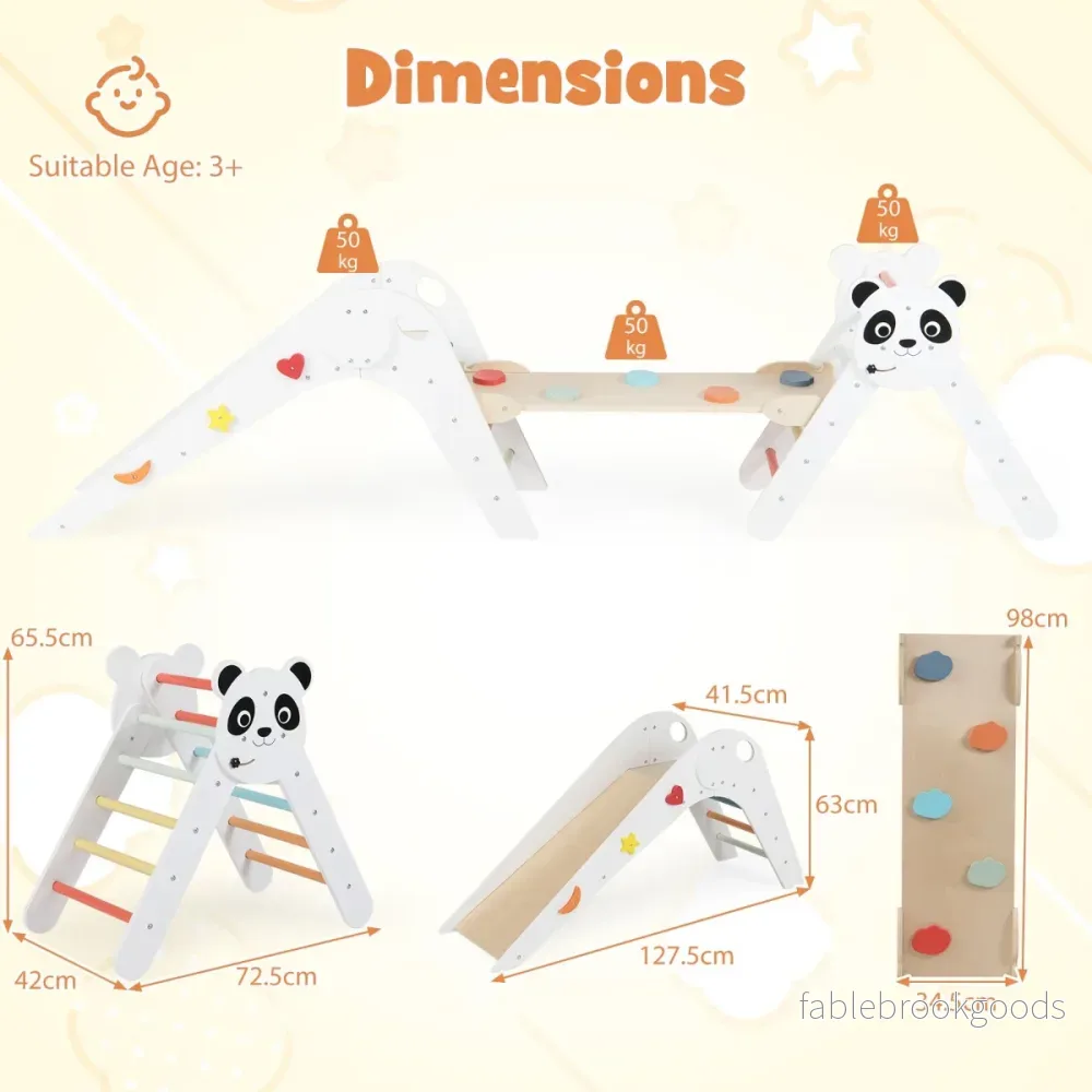 Hopfällbart – klättringstriangel set i trä, Montessori klättringsset med pandamönster – Vit - Bild 2