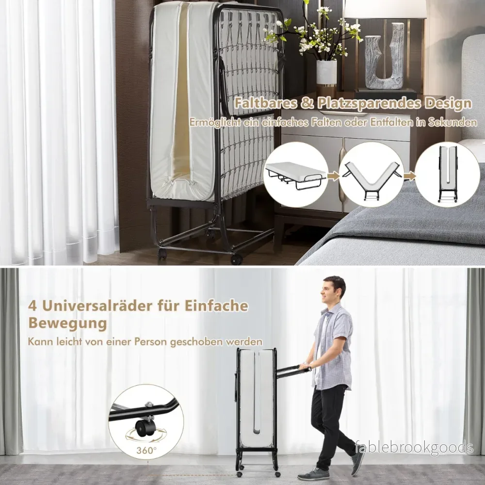 Hopfällbar – säng på hjul med madrass för vuxna tillverkad i Italien Ursprung: – 190 x 80 x 39 cm – Svart och vit - Bild 3