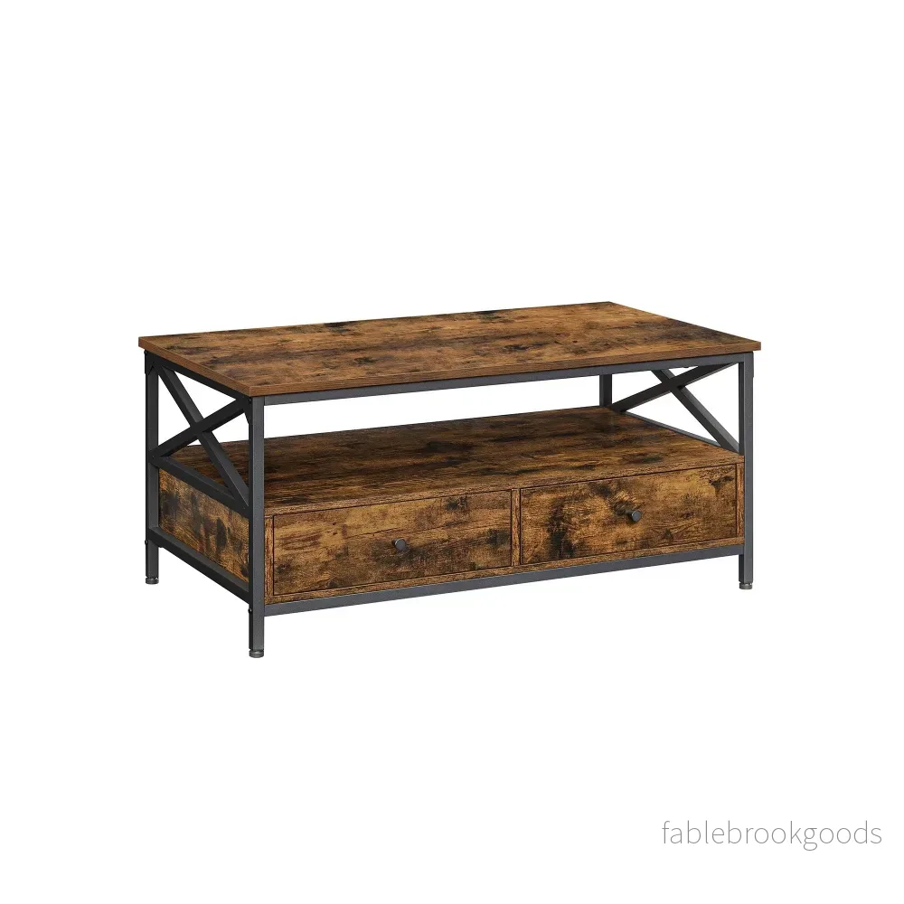 Soffbord – Med 2 lådor – Vintage brun-svart Soffbord – Med 2 lådor – Vintage brun-svart
