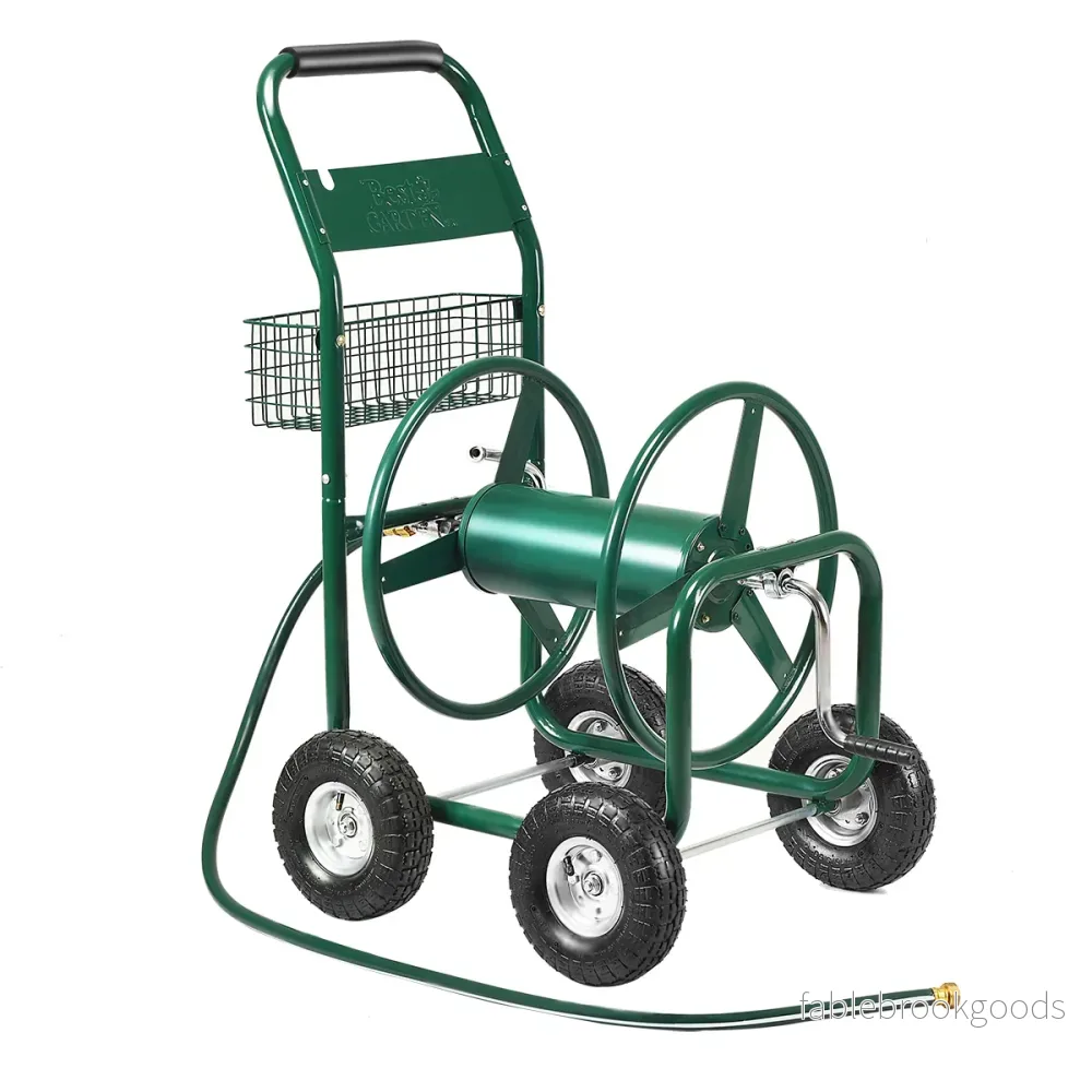 Trädgårdsslangvagn – Slangupprullare med korg metall – 96 x 62 x 113 cm – Grön - Bild 3
