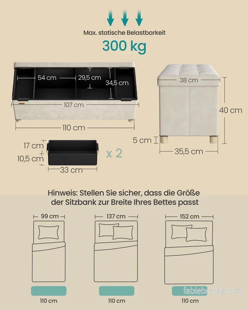 Förvaringsbänk med lock – Rymligt förvaringsutrymme – Sammet – Beige - Bild 3