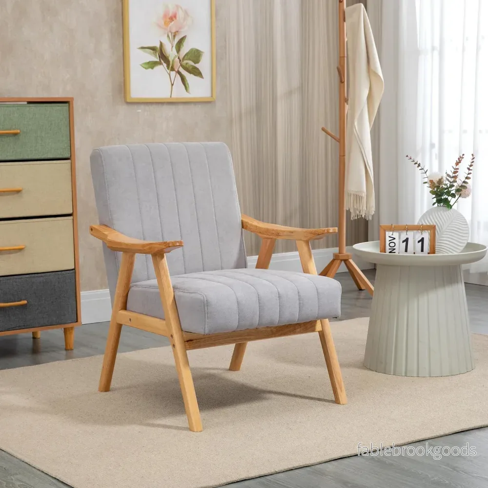 Klädd Wing Chair i sammetslook, Scandi Design, Grå - Bild 2
