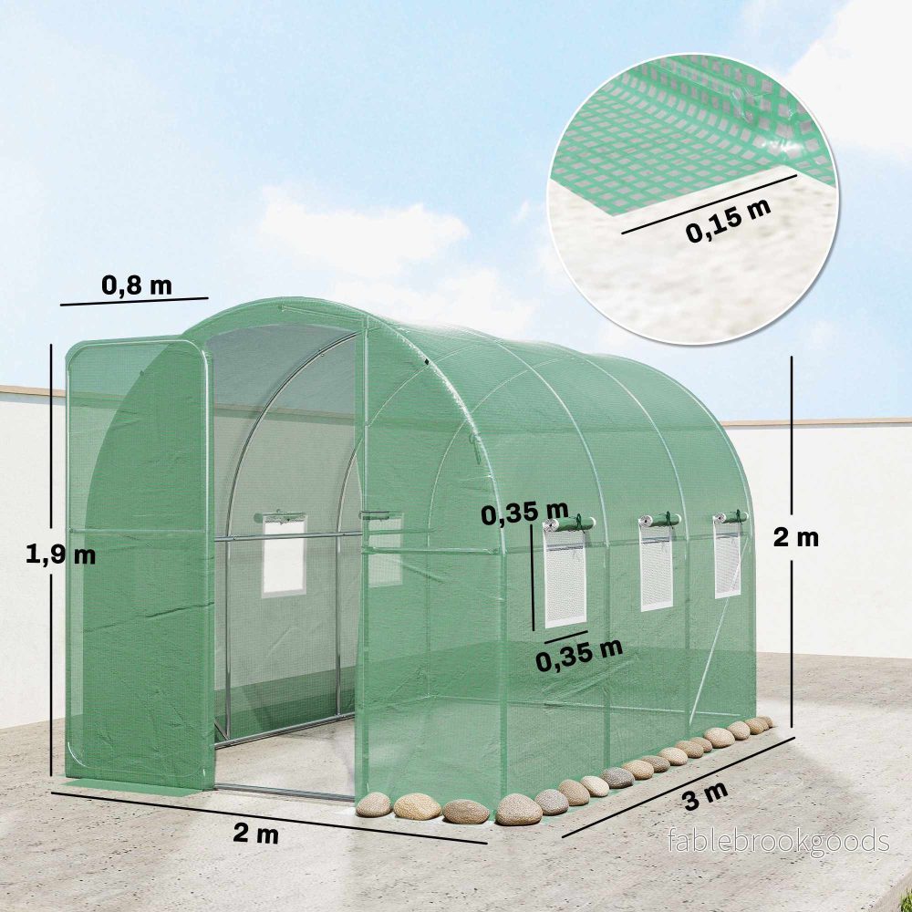 Växthus i polytunnelformat, 2x3m, PE-överdrag, stålram - Bild 3