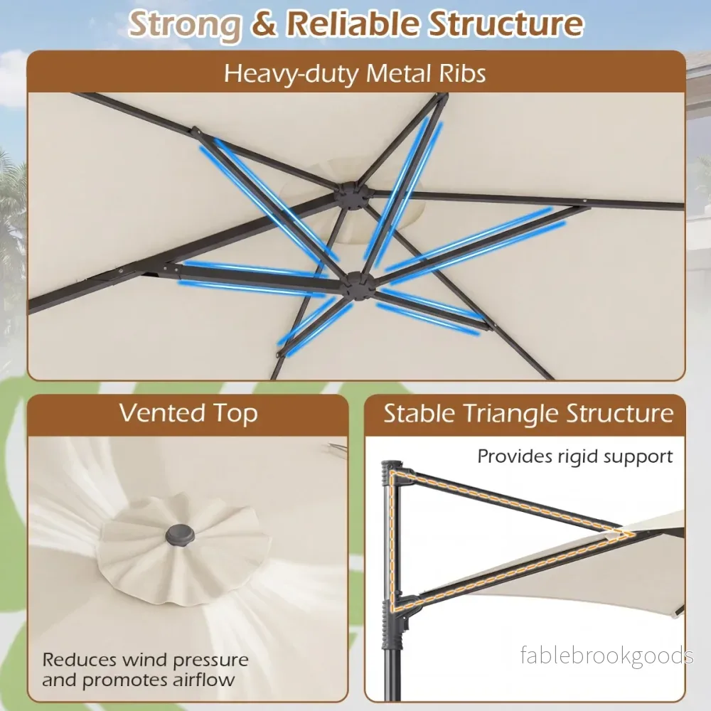 Solskärm – Uthängd med 360° rotation ventilationsöppning korsfot vev – 3 m – Beige - Bild 3