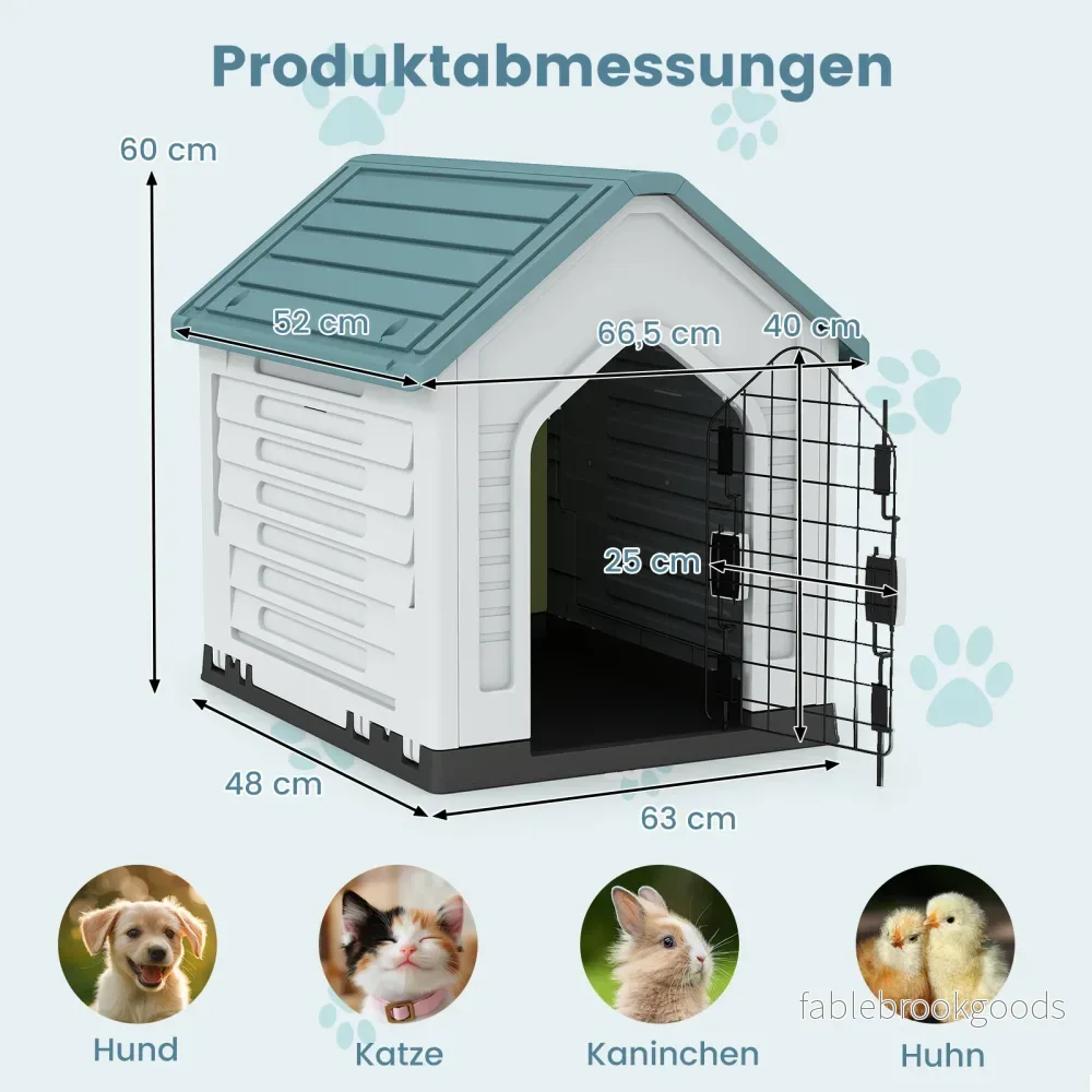Plastikhundkoja – djurboende med låsbar metalldörr, ventilationsspringor och lutande tak – Blå - Bild 2