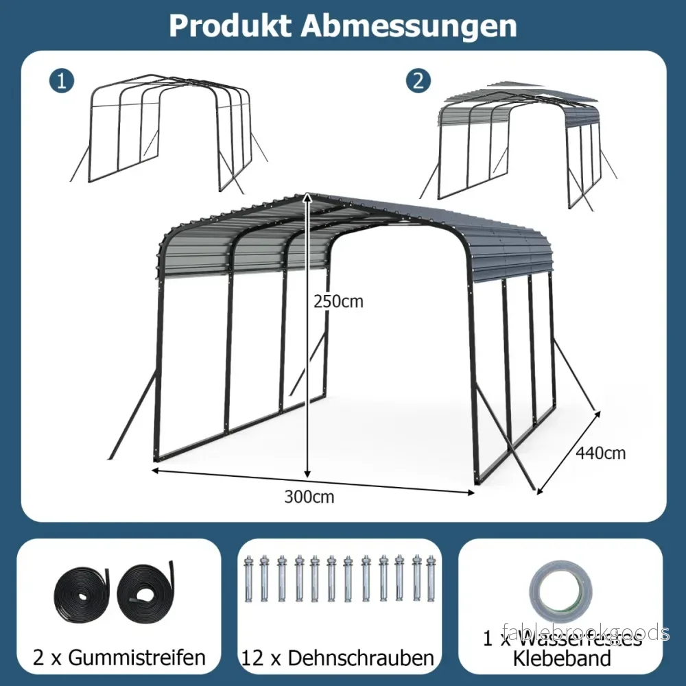 Carport – Tältgarage Vattentätt Bilskydd Lagringstält Partytält – 440 x 300 cm – Svart - Bild 2