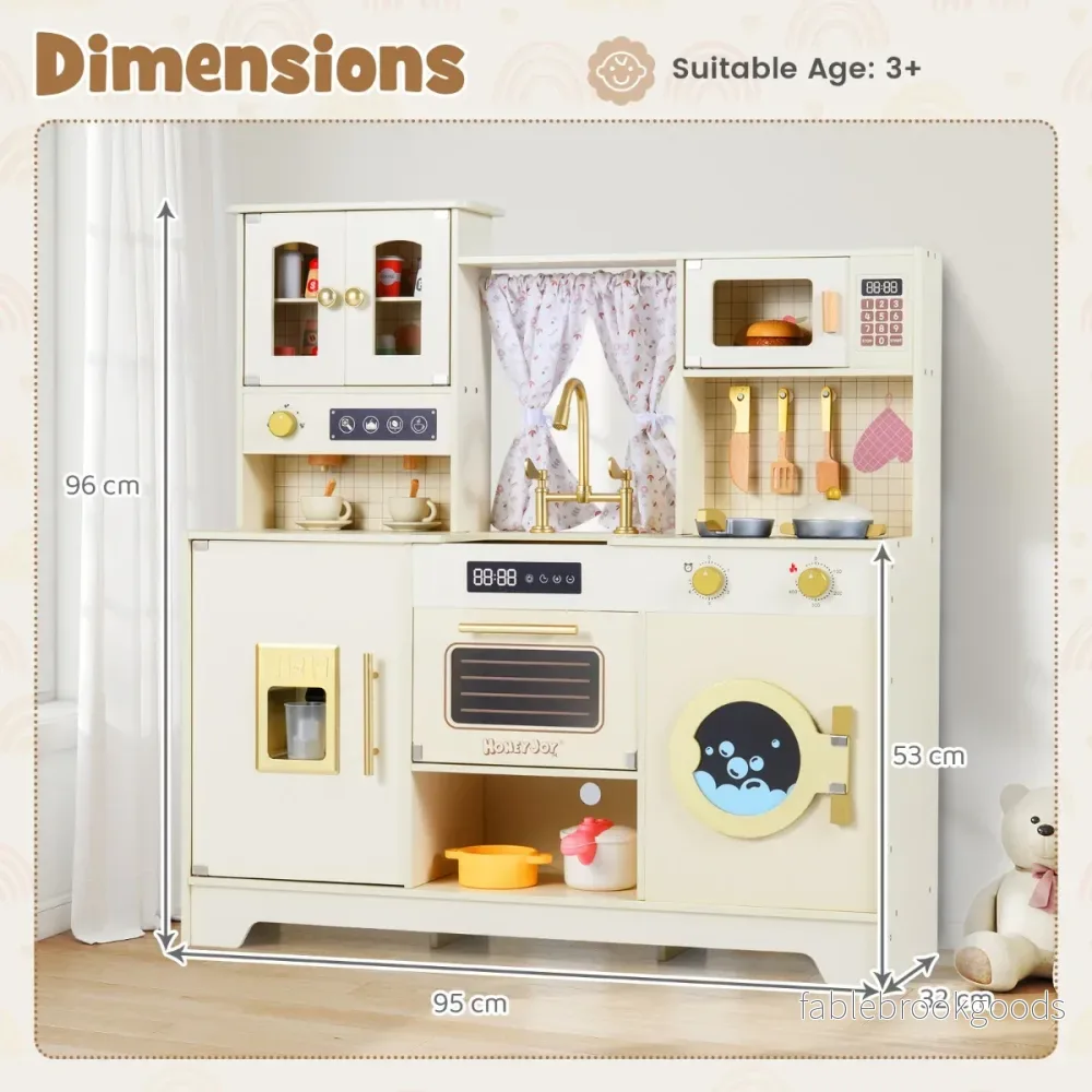 Barn – Lektionskök Leksakskök Med Häll Vattenkran Disk Kaffemaskin – Beige - Bild 2