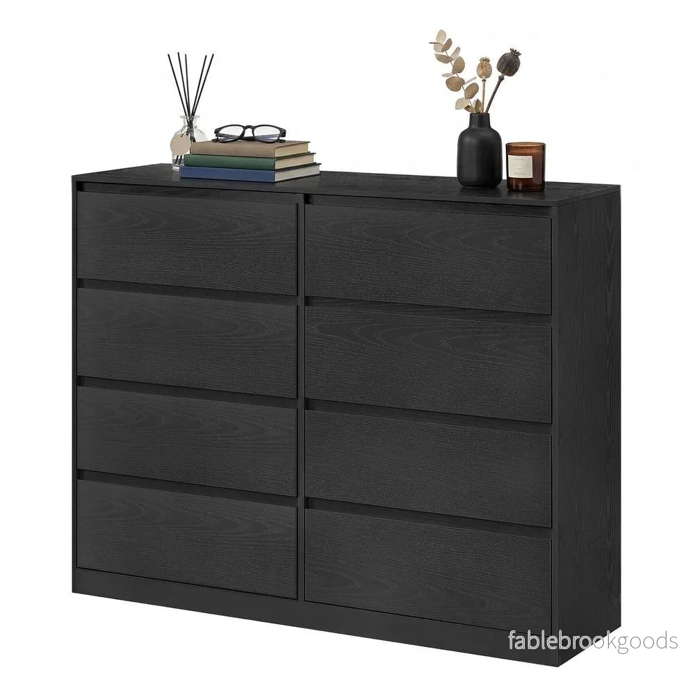 Commode – 8 Lades – Modern – 119 cm Breed – Ebbenzwart