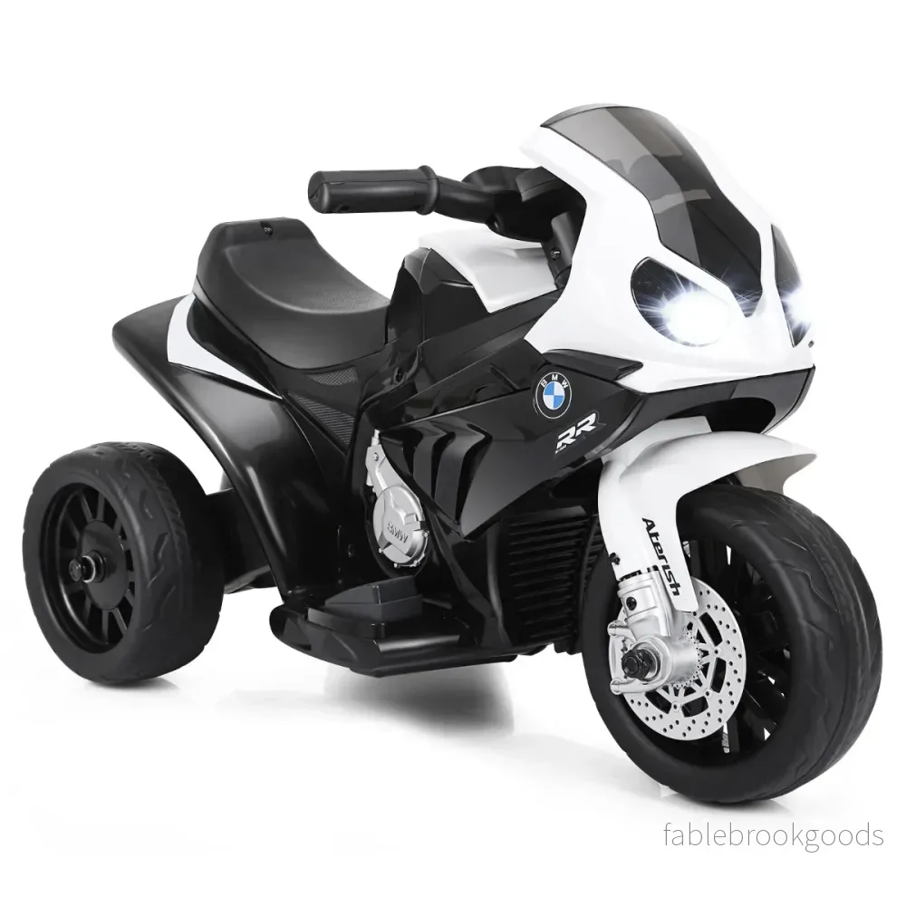 Barnmotorcykel – 6v Barnfordon med musik + – 66 x 37 x 44,5 cm – Svart och vit