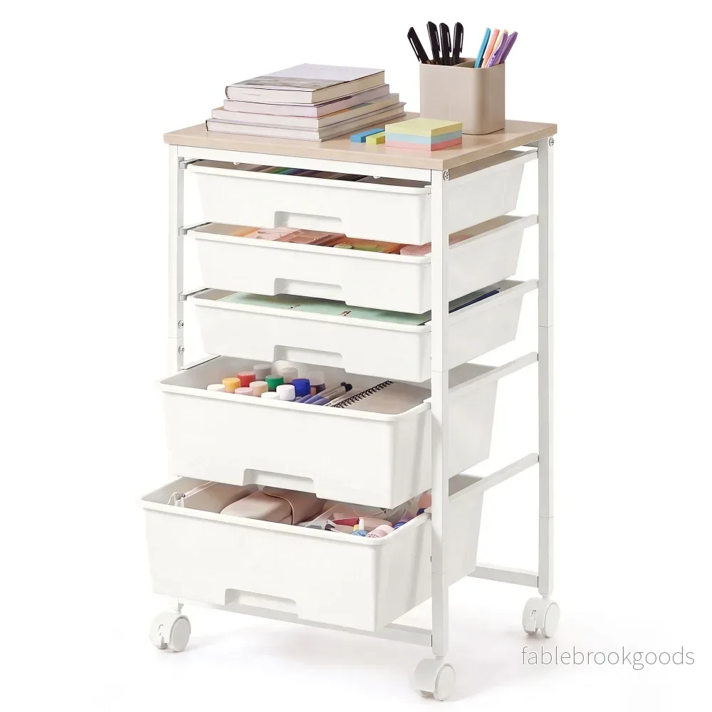 Rolwagen – Met Schuifladen op Wielen – Wit – 39,5 x 28,5 x 63 cm Rolwagen – Met Schuifladen op Wielen – Wit – 39,5 x 28,5 x 63 cm