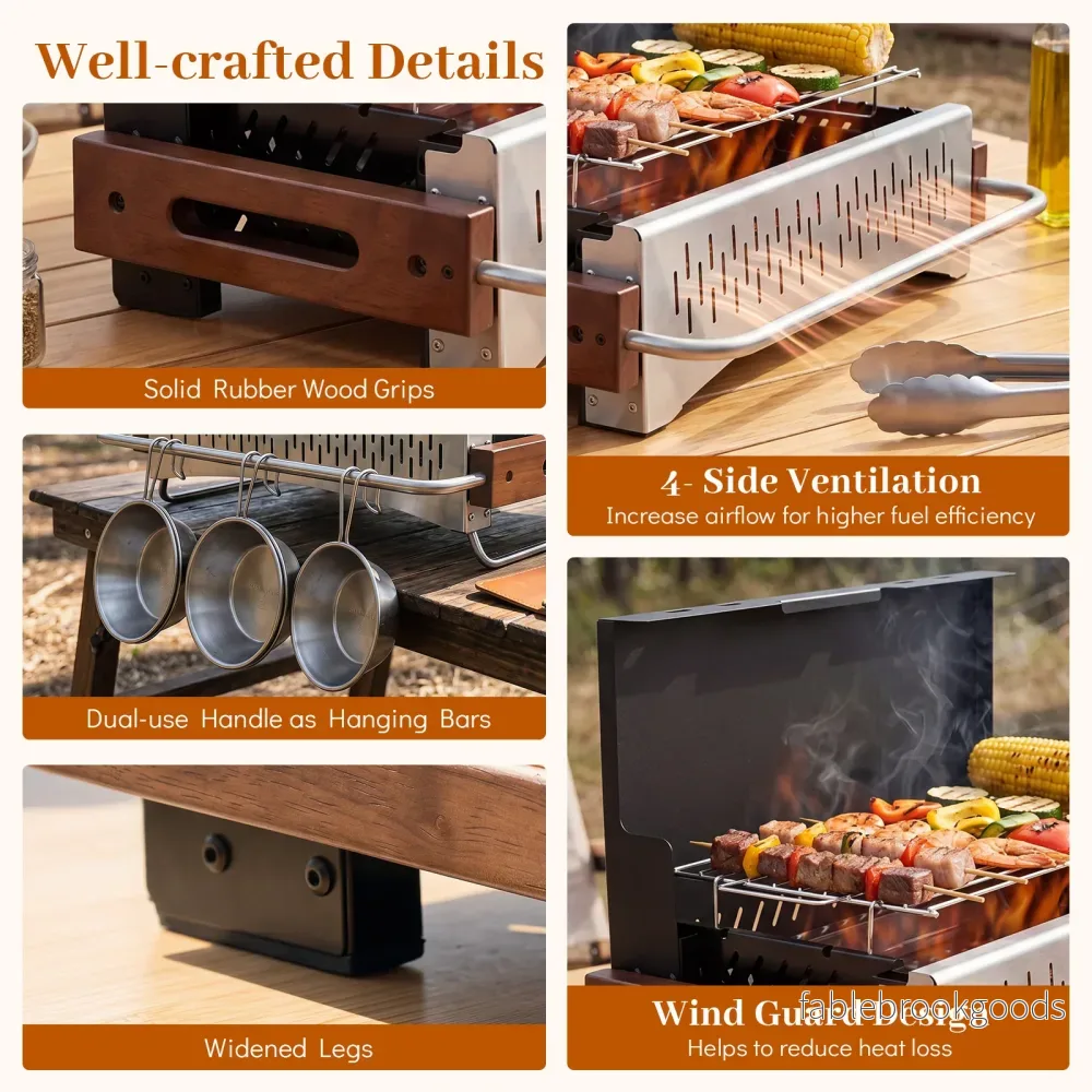 Portabel – utomhusgrill, vikbar kolgrill av metall för camping, – 50,5 x 33,5 x 33,5 cm - Bild 3