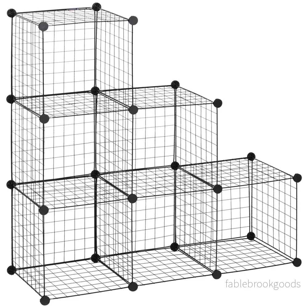 Modulär trådförvaringshylla – 6 kuber, svart, 109 x 37 x 109 cm