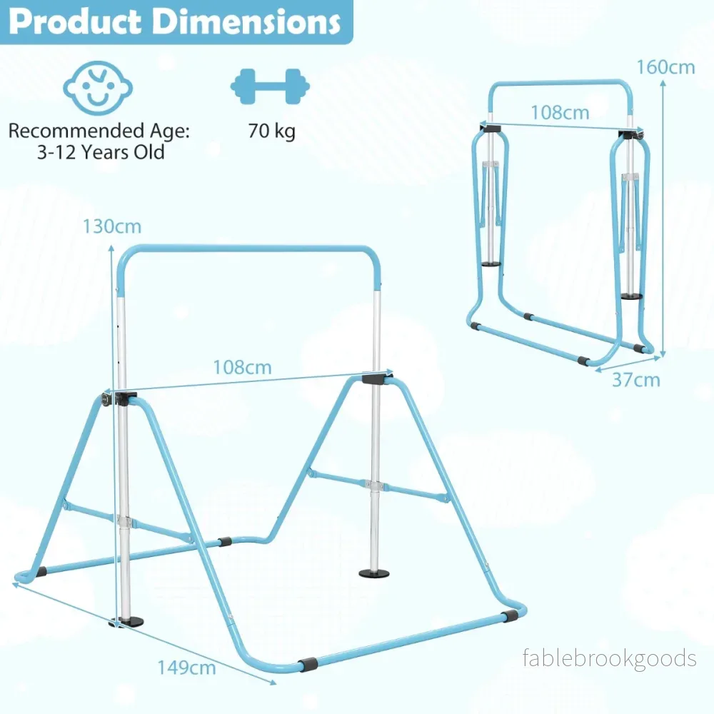 Barn – gymnastikstång höjdjusterbar vikbar rekstång träningsstång Bärkapacitet upp till – 90-130 cm 70 kg – Blå - Bild 2