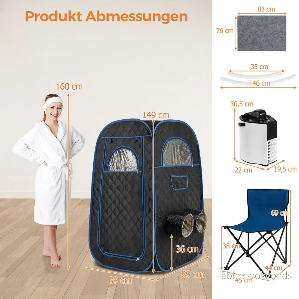 Bärbar – ångbastu Hembastu för personer med liters ånggenerator – 1-2 3 89 x 89 x 149 cm – Svart