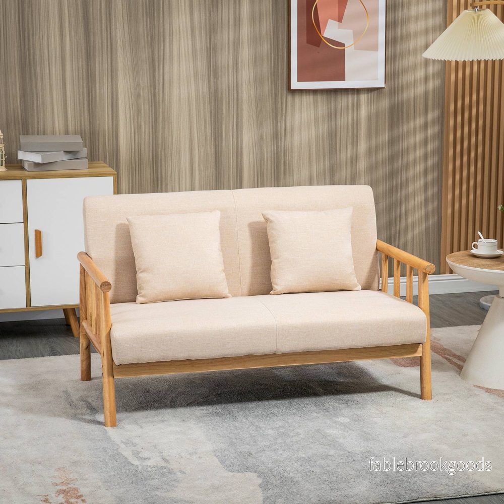 Beige 2-sits soffa med kuddar, linne-look, kompakt - Bild 2