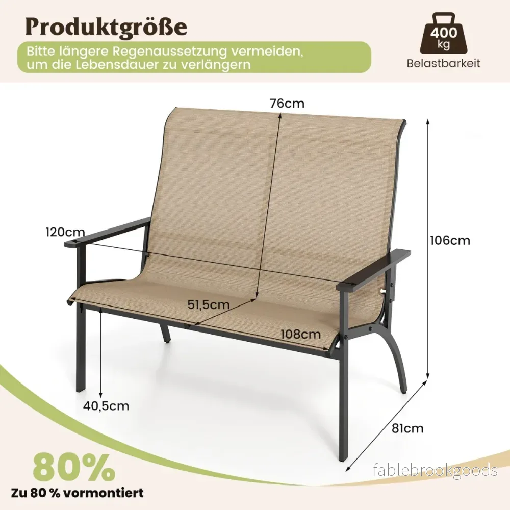 Väderbeständig – trädgårdsbänk med hög ryggstöd och armstöd, sits en belastning på upp till kg, cm. – 2 400 120 x 81 x 106 – Kaffe - Bild 2